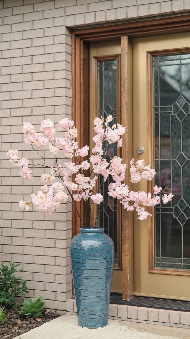 Faux Cherry Blossoms Arranged in a Large Vase