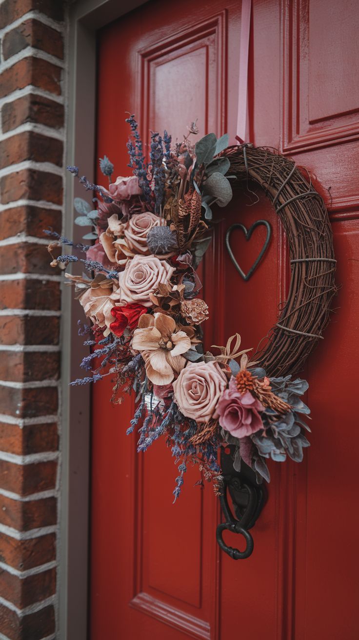 Floral Wreath with Faux or Dried Flowers