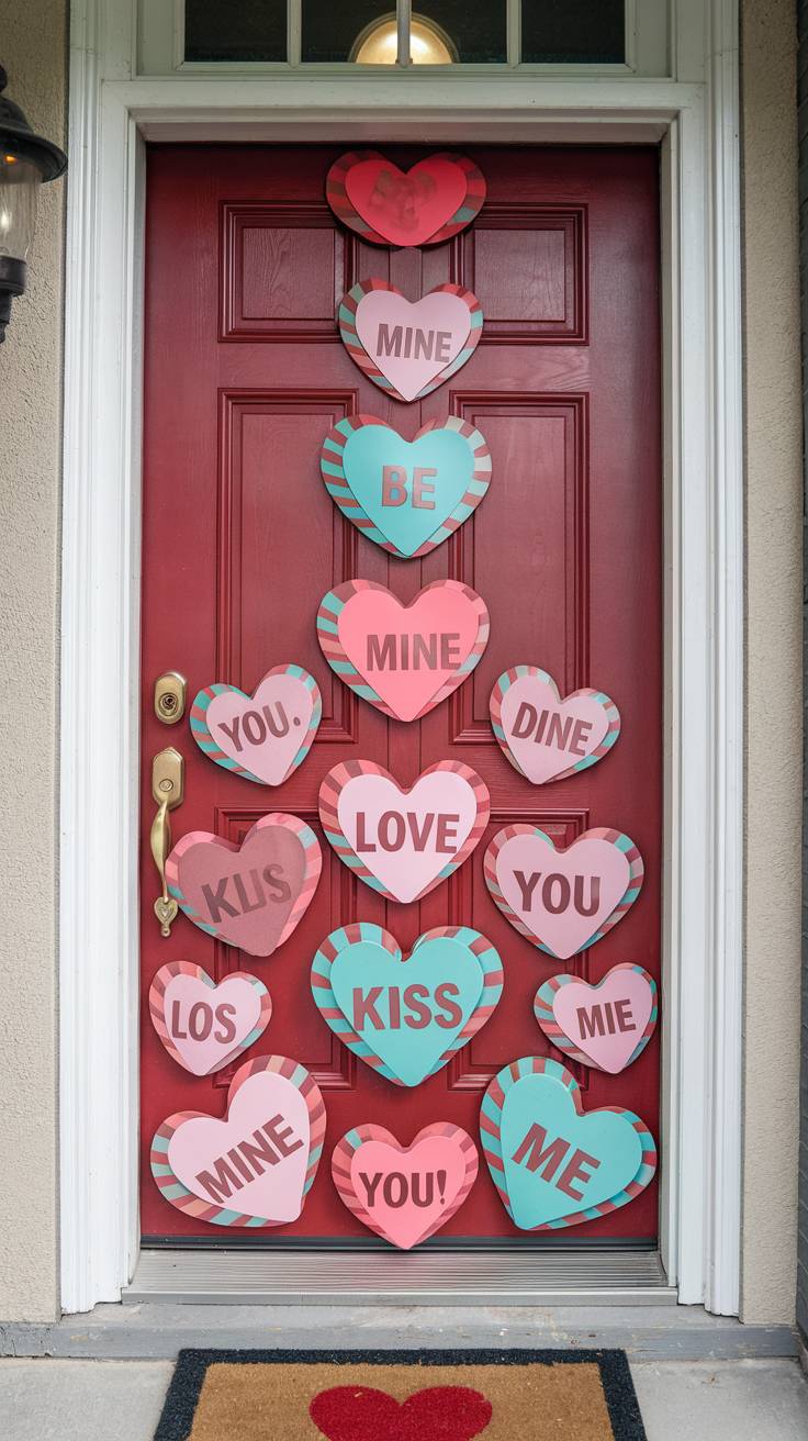 Giant Candy Hearts Made from Foam and Painted with Messages