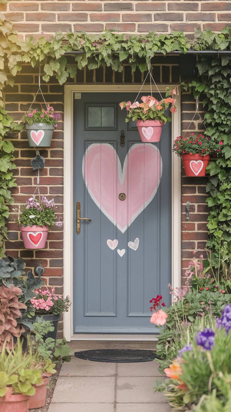 Hanging Flower Pots with Painted Heart Designs