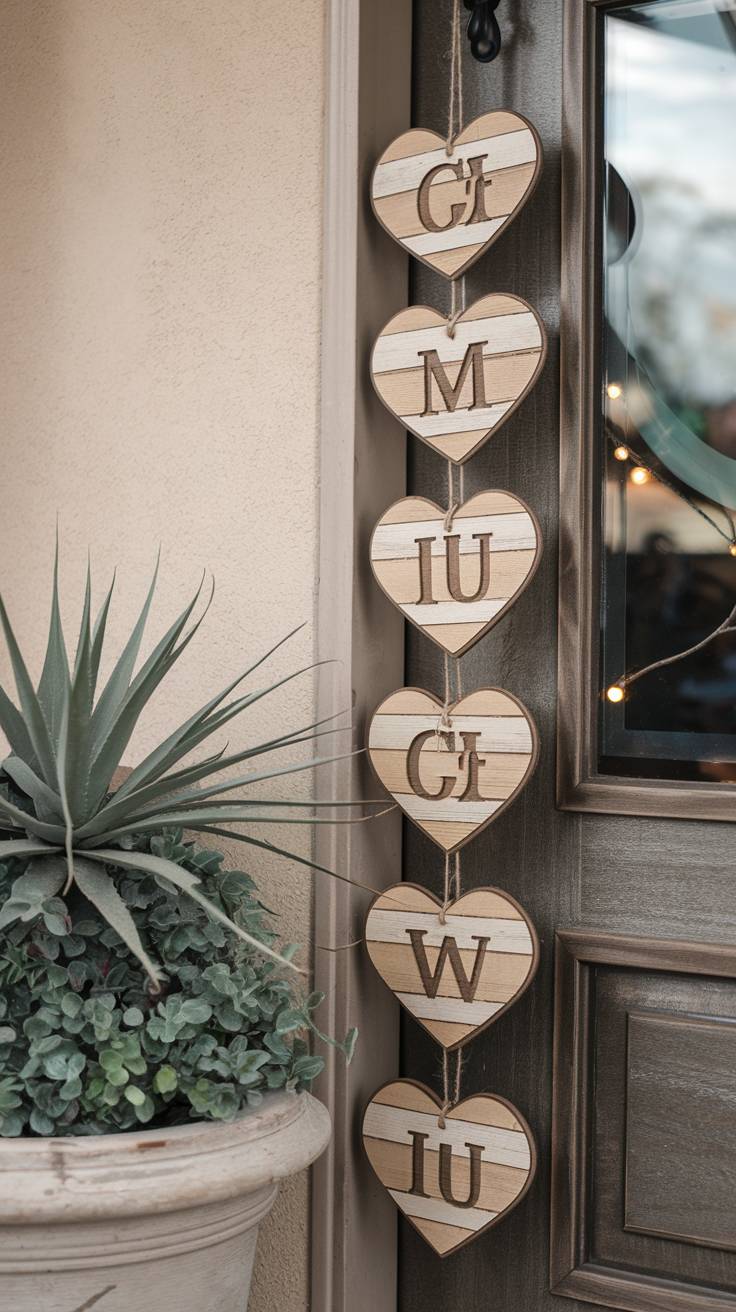 Hanging Heart Sign with Family Members Initials