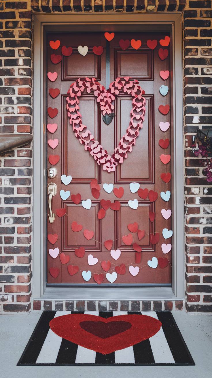 Layered Mats with a Heart-Patterned Top Mat Over a Striped Base