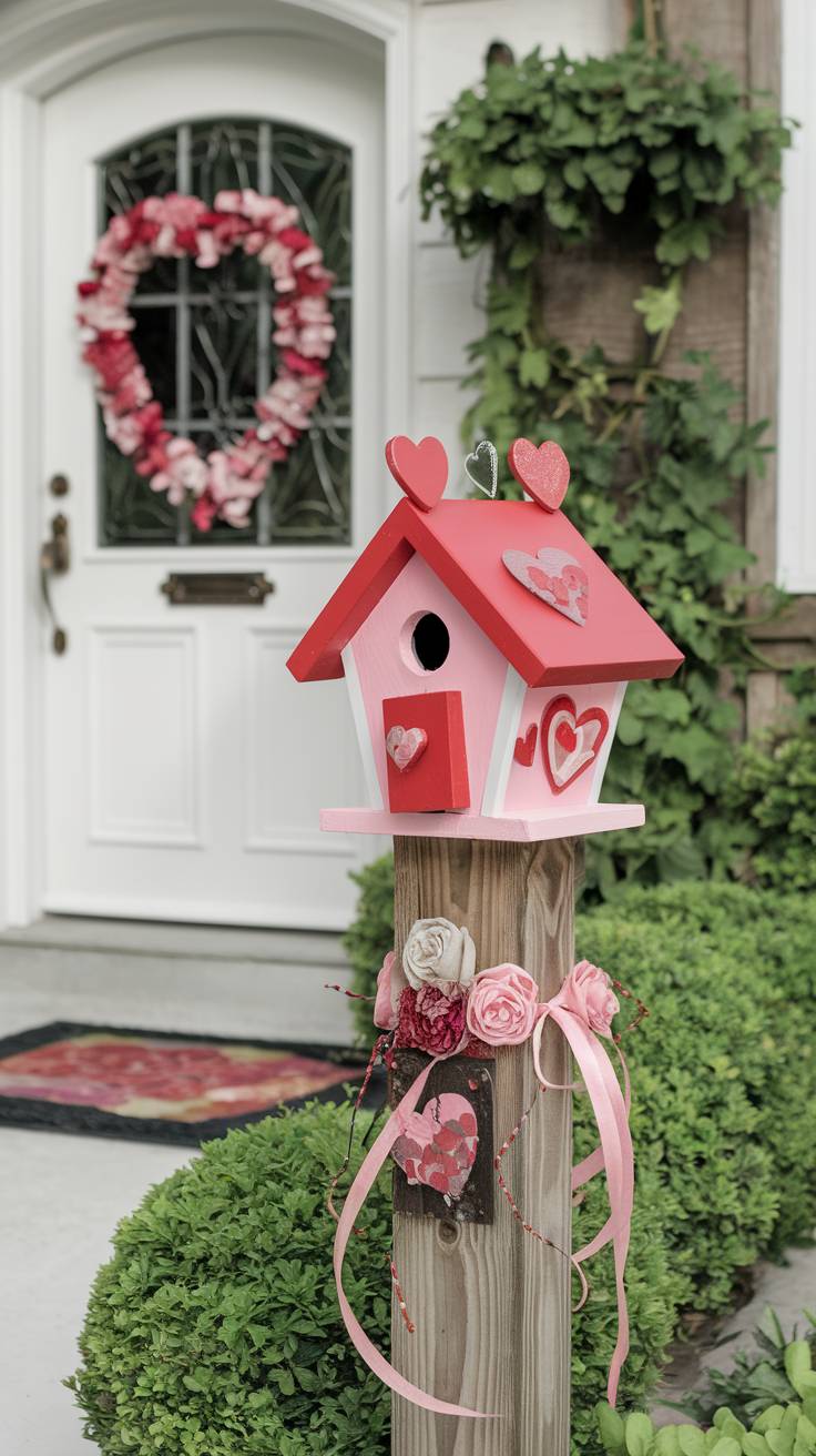 Mini Birdhouse with Painted Heart Designs