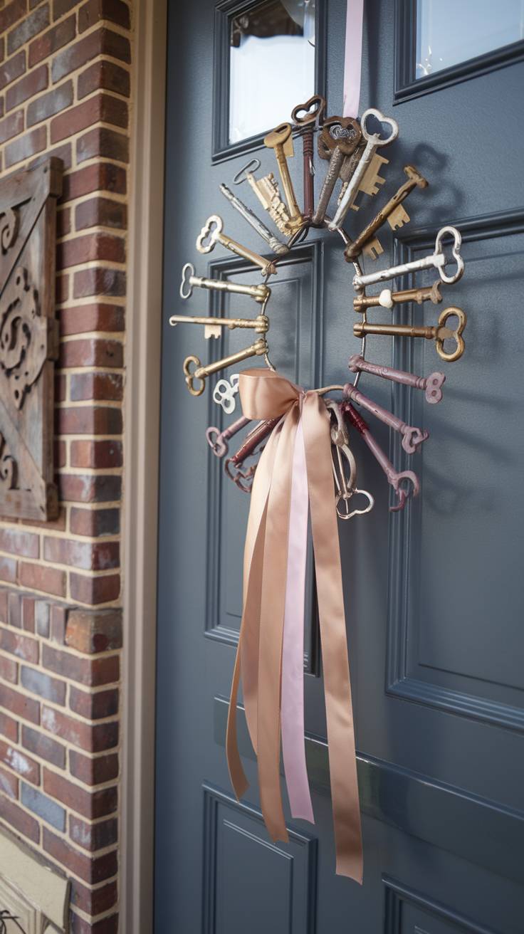 Painted Vintage Keys Tied with Ribbons to Symbolise The Key to My Heart