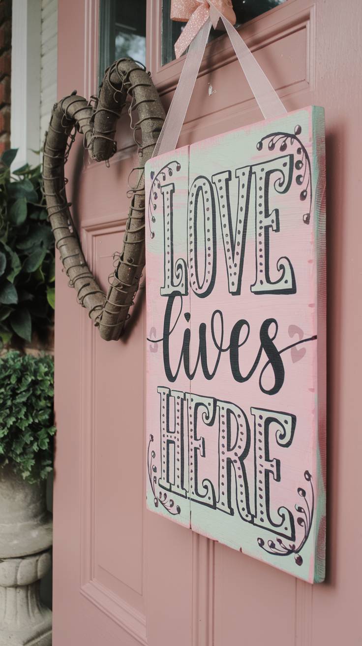 Painted Wooden Sign with Love Lives Here