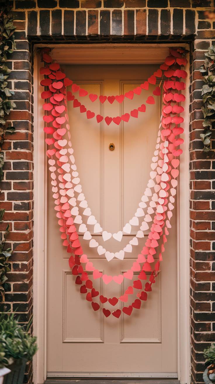 Paper Heart Garland in Gradient Red-to-Pink Tones