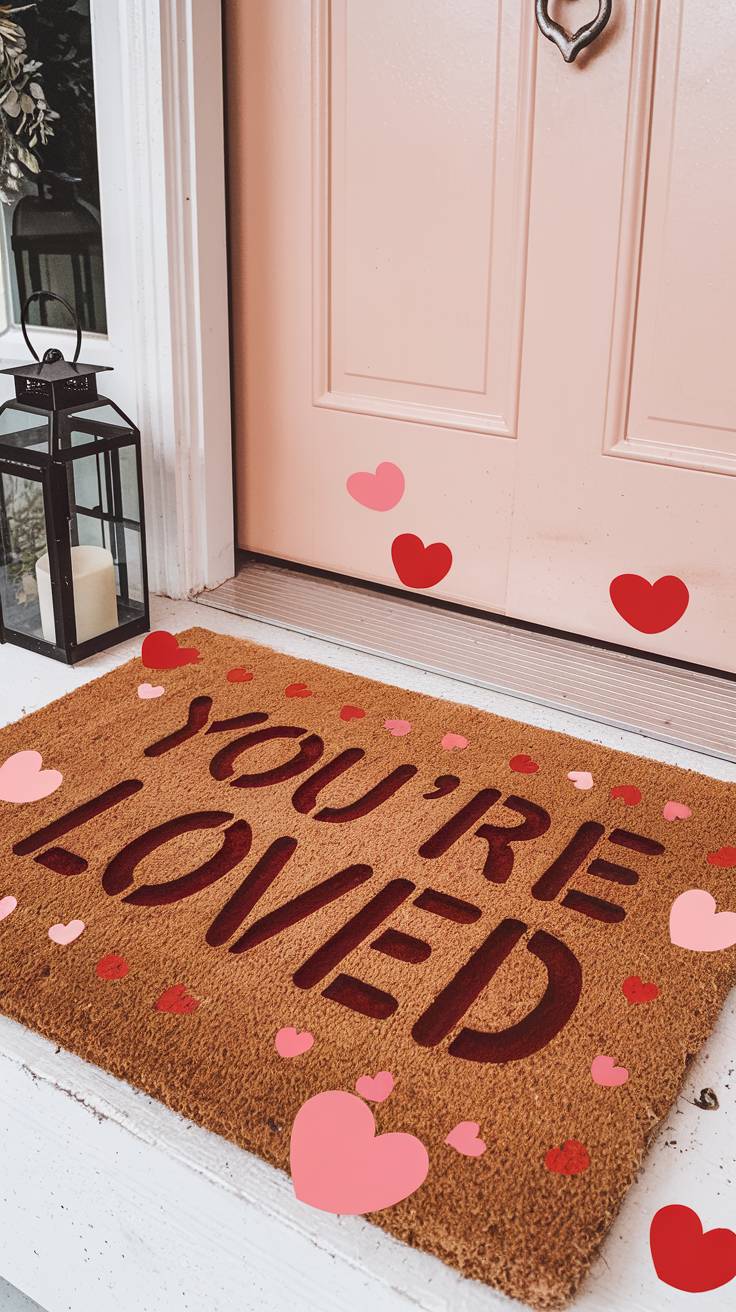 Personalised Welcome Mat with You’re Loved or Hello Valentine