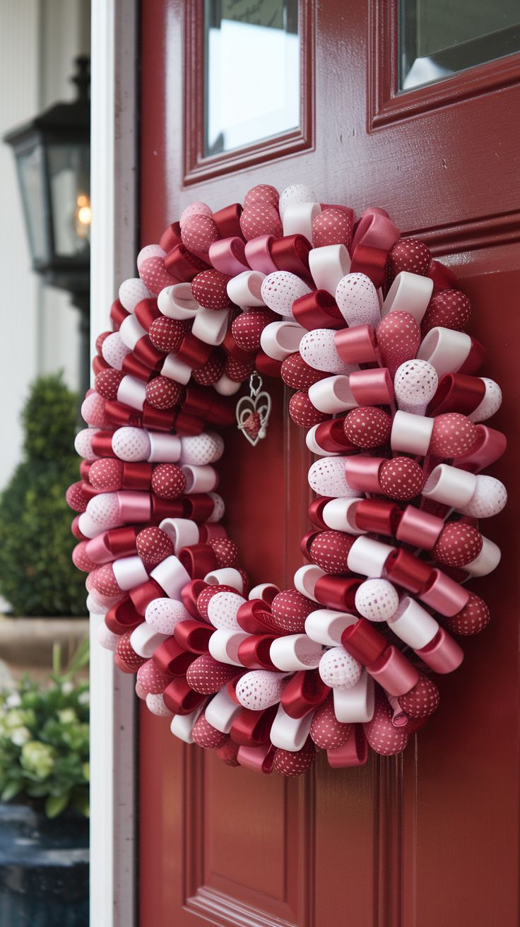 Ribbon Wreath with Alternating Valentines Colours