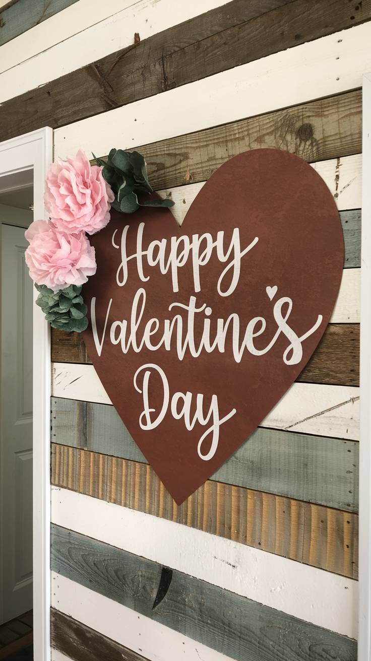 Shiplap Heart Cutout with Happy Valentines Day Painted On It