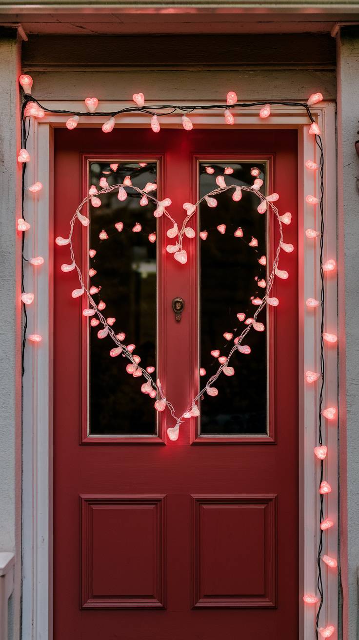 String Lights in Heart Shapes Around the Doorframe