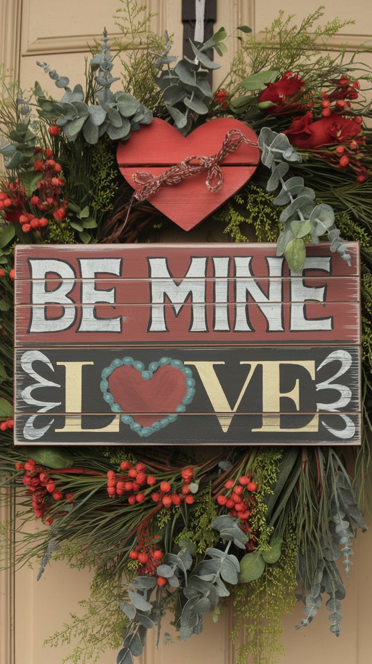 Valentines Message Wreath with Be Mine Sign