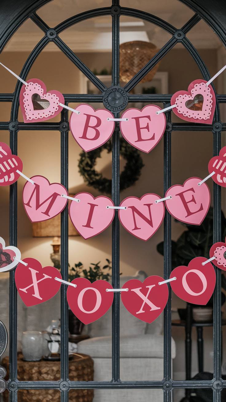 ValentinesThemed Bunting with Romantic Phrases