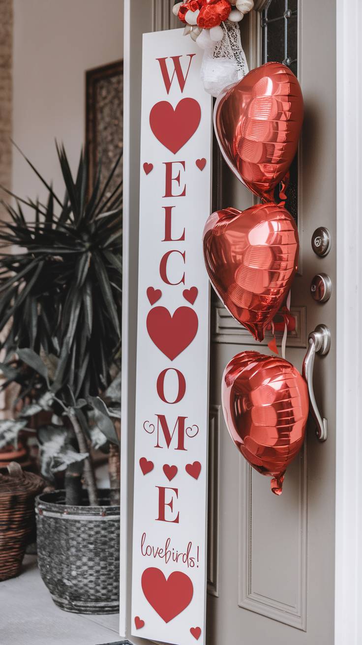 Vertical Welcome Sign Decorated with Heart Accents