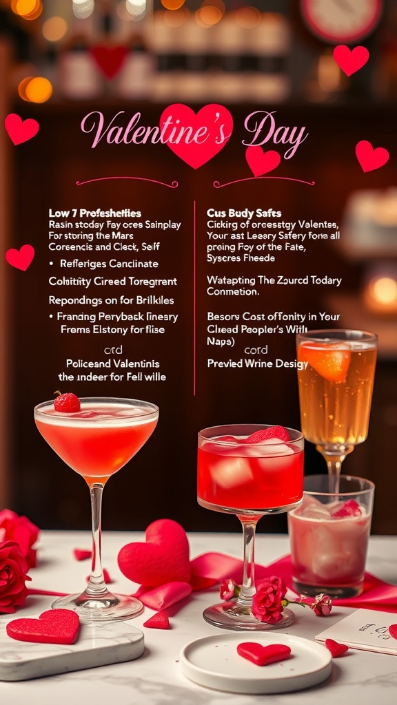 Customized drink menus for Valentine's Day with romantic names and decoration