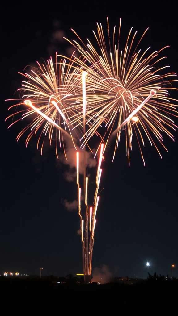 Heart-shaped fireworks illuminating the night sky