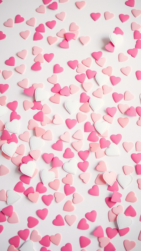 Colorful paper heart table confetti in pink and white