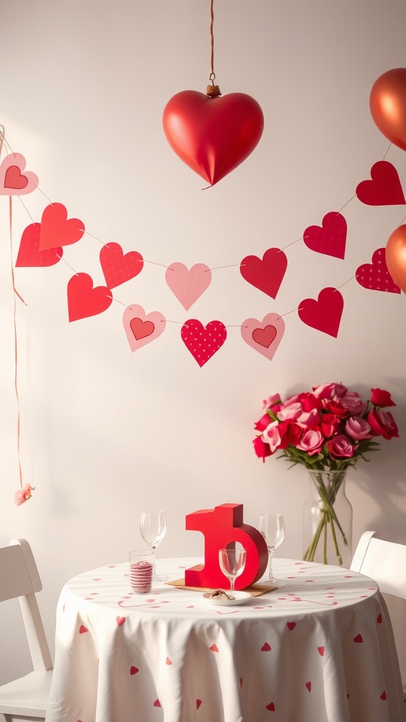 Decorative Valentine's Day paper bunting with hearts and the words 'VALENTINE DAY'