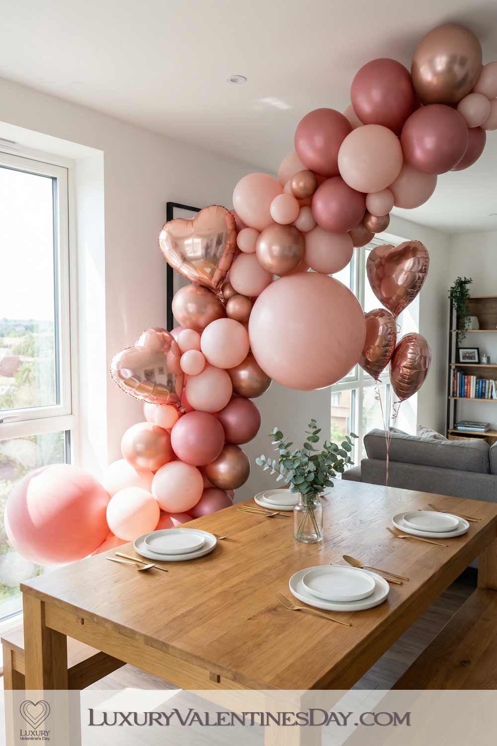 Valentines Day Party Decor Ideas Blush Pink and Rose Gold Balloon Garland