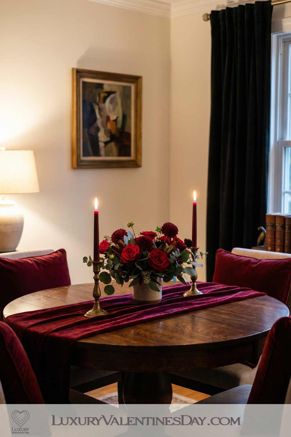 Valentines Day Party Decor Ideas Deep Red and Burgundy Moody Theme