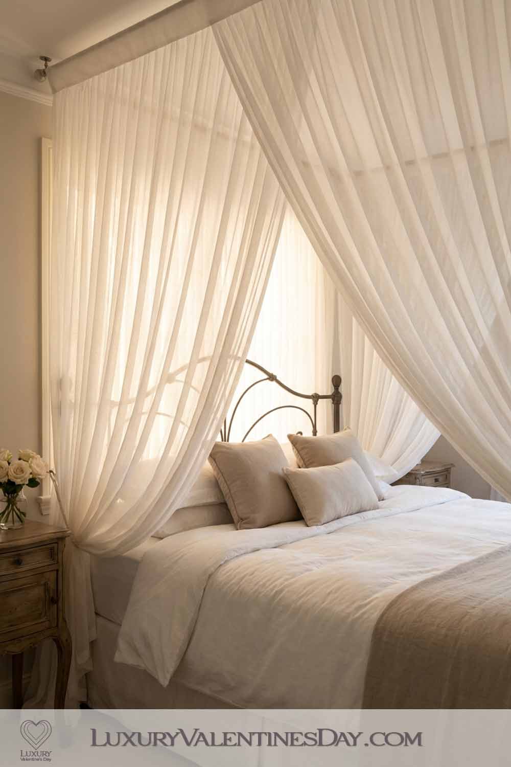 Valentines Day Bedroom Decor Ideas Bed with Sheer Fabric