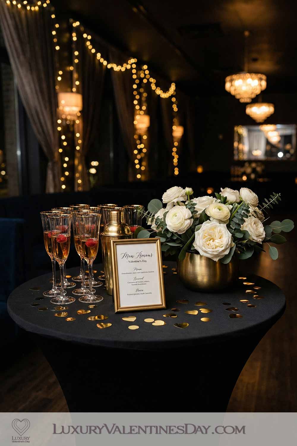 Valentines Day Party Decor Ideas Black and Gold