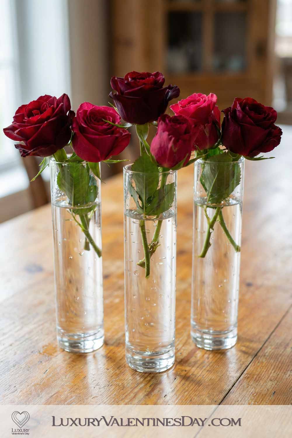 Valentines Day Party Decor Classic Red Roses in Simple Vases
