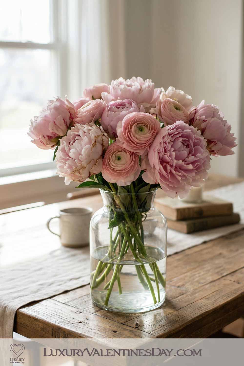 Valentines Day Party Decor Mixed Peony and Ranunculus Centrepieces