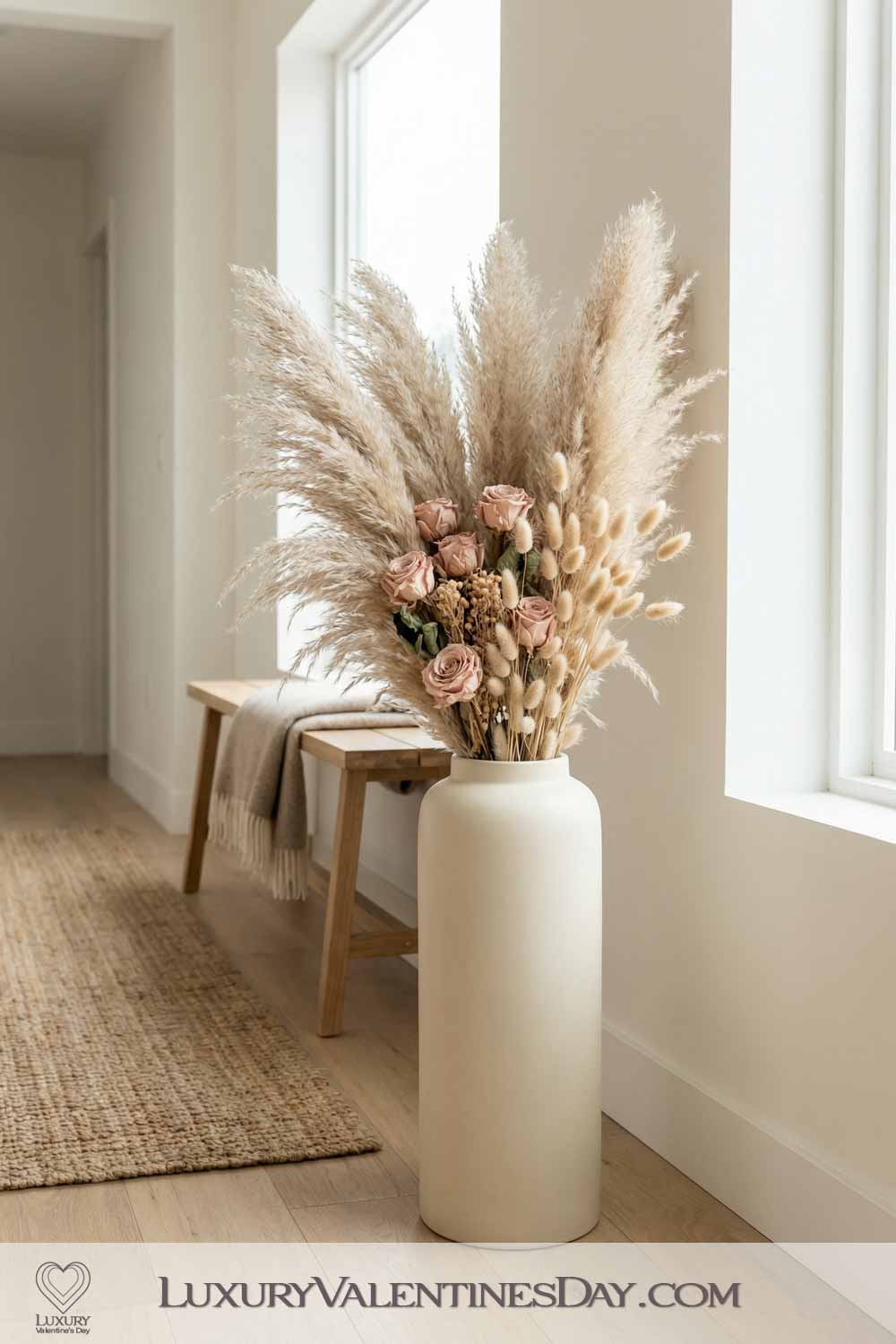 Valentines Day Party Decor Dried Pampas Grass and Preserved Florals