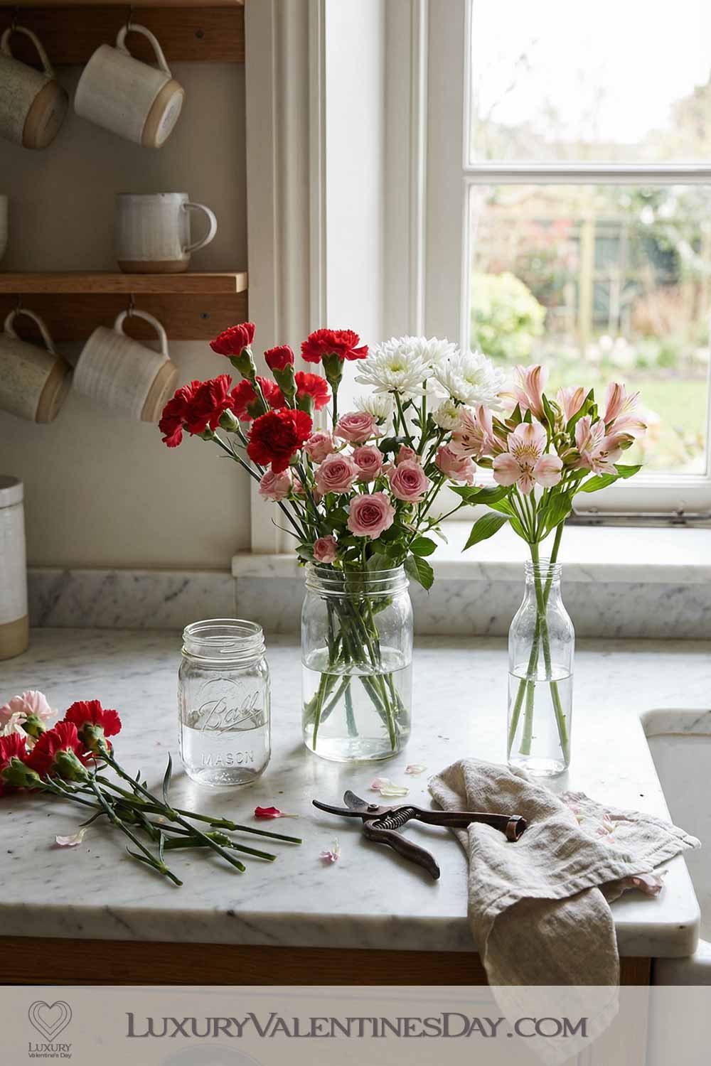 Valentines Day Party Decor DIY Supermarket Flower Arrangements