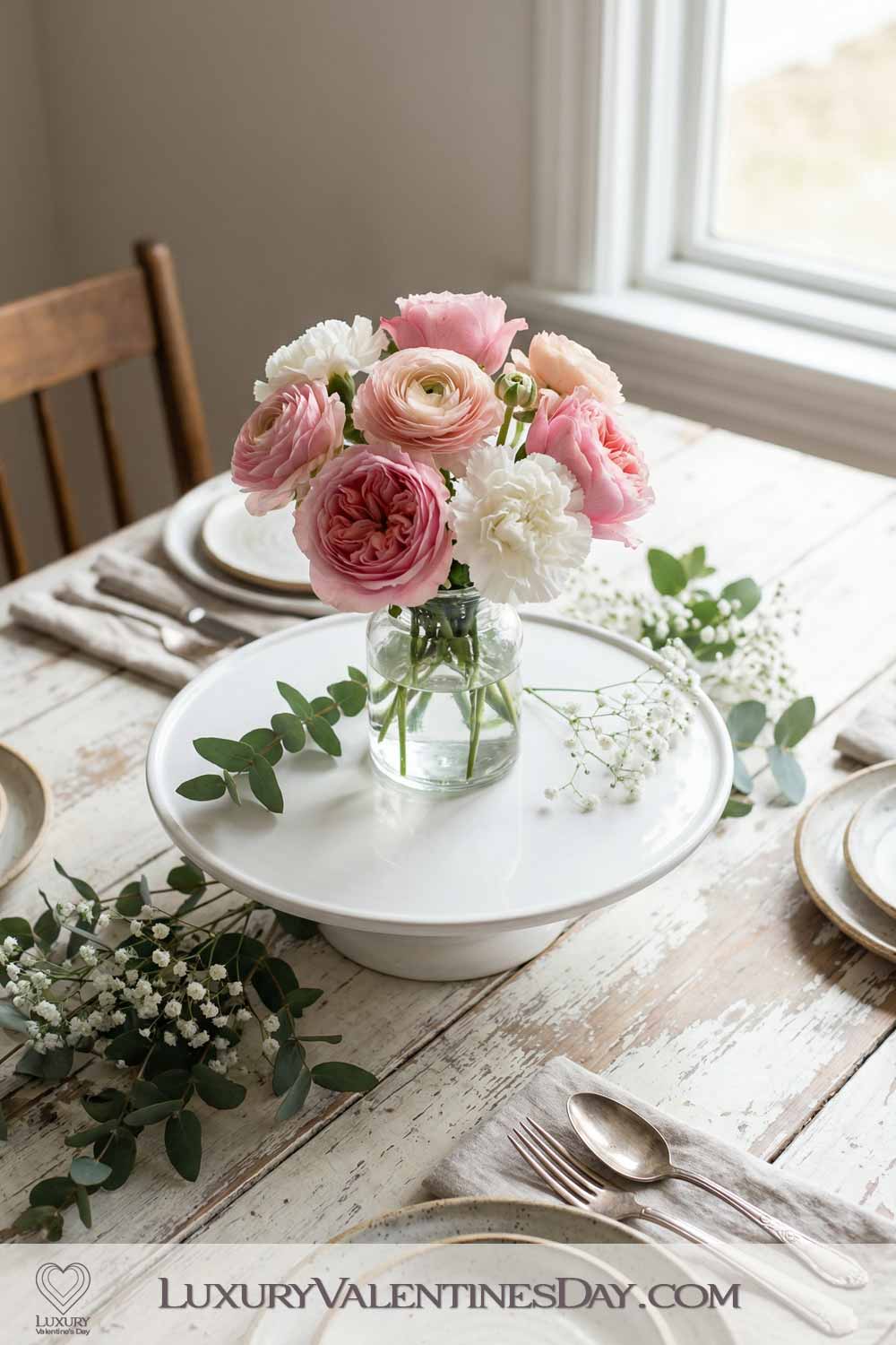 Valentines Day Party Decor Tiered Centrepiece with Candles and Flowers