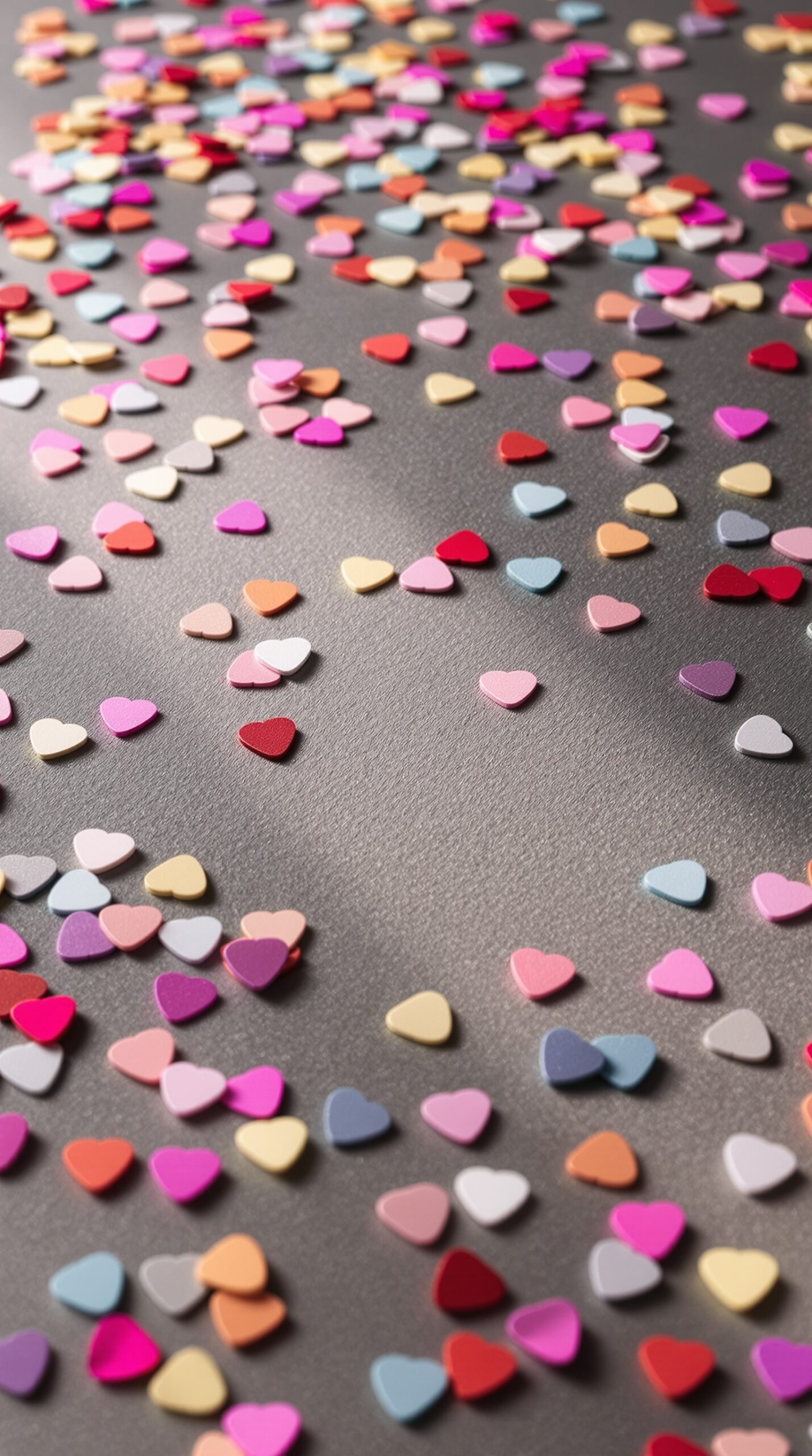 Colorful heart-shaped confetti scattered on a table